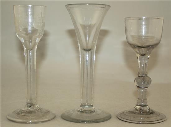 Three drinking glasses, c.1735-50, 14cm